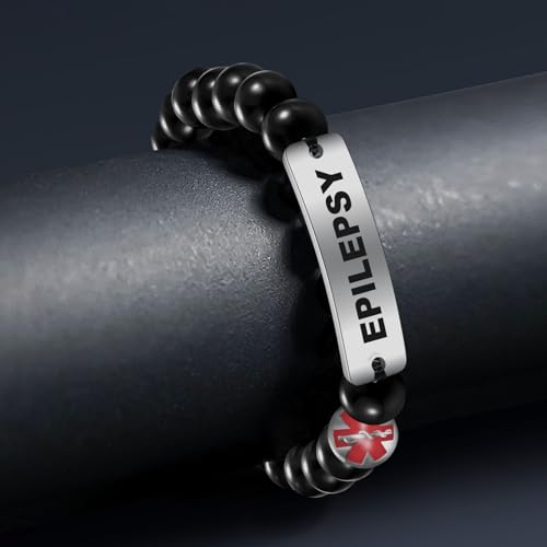 COMTRUD Medical ID Bracelet Stainless Steel Bend Brand ID Tag for Men Women Obsidian Medical Alert Beaded Bracelet Personalized Customized Jewelry Gift4