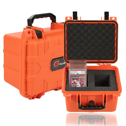 CROSSDESIGN 2Rows Graded Card Storage Box Compatible with BGS PSA SGC FGS Graded Sports Trading Cards,Weatherproof Case Impact Absorbing Foam Slots adjustable interior (Medium, Orange)