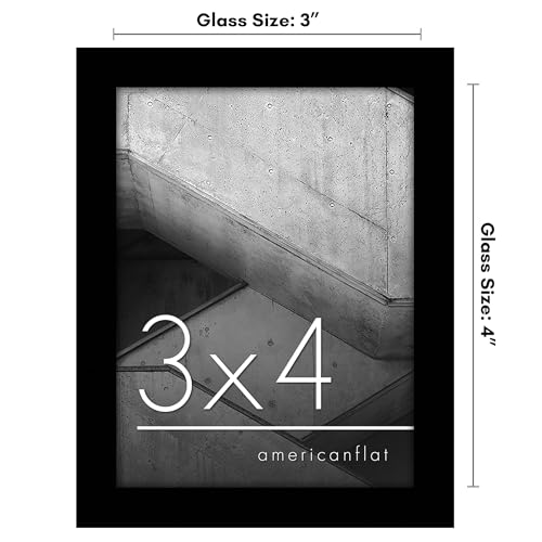 Americanflat 3x4 Picture Frame with Polished Crystal-Clear Glass - Streamline Collection - Thin Border Photo Frame for Tabletop Display - Easel Stand Included - Black