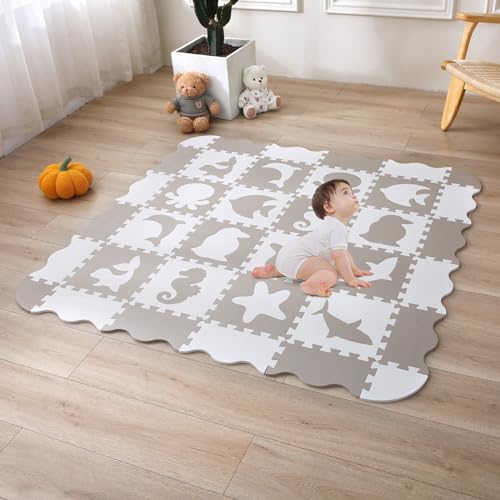 INTOMENG Alfombra Puzzle Infantil para Bebe Niños Alfombrilla Juego Puzzle con Valla 16+20 Piezas Colchoneta Rompecabezas bebé Suelo Acolchado para Bebes Acolchado Tapete Gateo 142×142×1cm