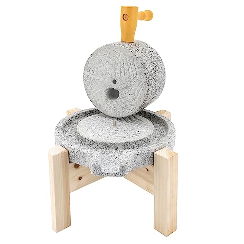 Stone Grain Mill Grinder, Natural Granite Stone Grinder Mill Manual Flour Mills Handmade Countertop Wheat Flour Disk Grinders Home Kitchen Tool with Wooden Stand for Seeds Nuts Corn Green Bean Barley