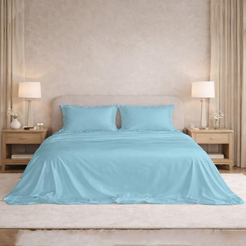 Image of Filbert Satin Bedsheet with 1 Pillow Cover | 60x90 in |300 TC | Midnight Luxe Satin Dreams Collection for Single Bed | UltraSatin Premium Bedding Set | Dreamy Blue