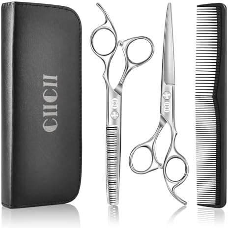 CIICII Friseurschere, 6,7 Zoll Haarschneideschere Profi Set (Silber) | Haarschere und Effilierschere, Schere Haare Schneiden Formung Pflege für Männer Frauen Haustiere Familie Fris