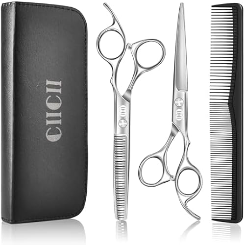 CIICII Hair Cutting Scissors Shears Kit, 6.7″ Barber Scissors Set (Silver)