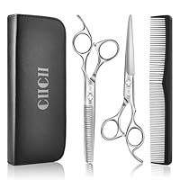 CIICII Friseurschere, Haarschneideschere Profi Set (6,7 Zoll Haarschere & Effilierschere) Haar Bart Trimmen Formung Pflege für Männer Frauen Haustiere Familie Friseursalon (Silber)