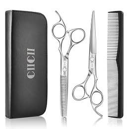 CIICII Hair Cutting Scissors Shears Kit, Professional Barber Haircut Scissors Set (6.7 Inch Hair Beard Hairdressing Trimming Haircutting Thinning Shears) for Men Women Hairdresser Home Salon (Silver)