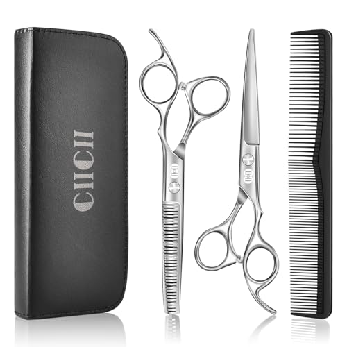 CIICII Tijeras Peluqueria Profesional, 6,7 Pulgadas Tijeras Barbero de Cortar/Tijeras Entresacar Peluqueria/Tijera Cortar Pelo Tijera para el Cabello para Peluquero y Salón de Corte (Plateado)