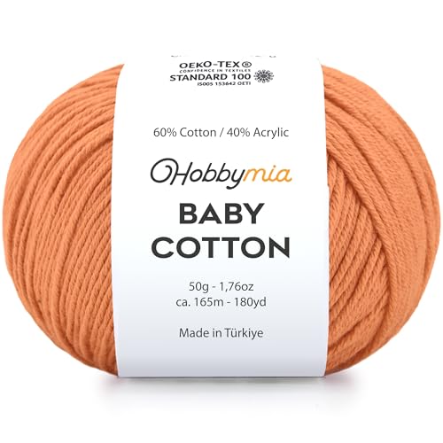 Image of Baby Cotton Blend Yarn - Soft Sport Weight Yarn for Crochet & Amigurumi - 50g /180yds - 60% Cotton 40% Acrylic - Ideal for Baby & Knitting Proj.(Atomic Tangerine, 1 Ball)