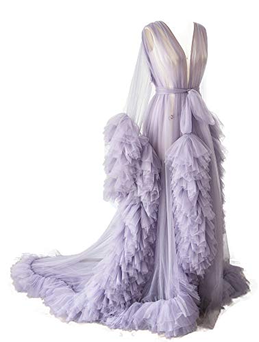 Image of BATHGOWN Sexy Illusion Long Lingerie Tulle Robe Nightgown Bathrobe Sleepwear Bridal Robe Wedding Scarf