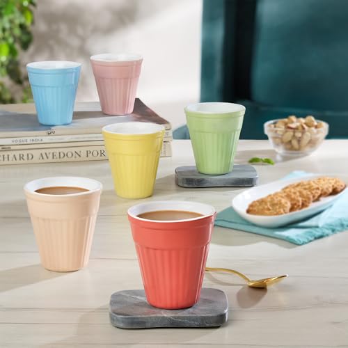 Image of Larah by BOROSIL 200ml 6pc Sun Yellow Tea /Coffee Opalware Kulhad Set | Microwave & Dishwasher Safe | Bone-Ash Free | Crockery Set Ideal for Daily Use & Gifting | Multicolor (Yellow)