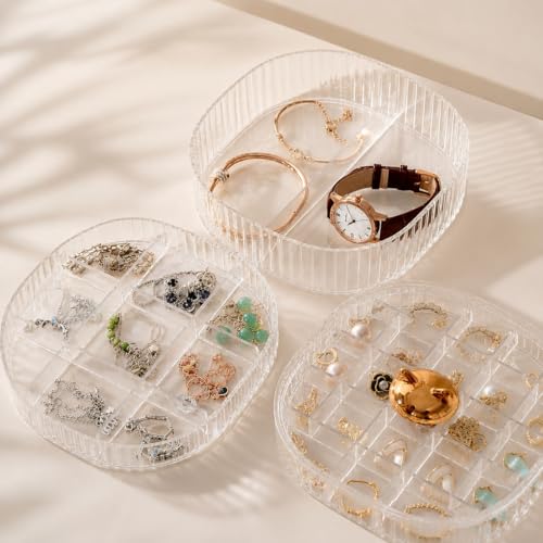 Image of Xmart India Acrylic Jewellery Organizer Box with Lid, Transparent Storage Case for Earrings, Rings, Necklaces, Bracelets and Makeup Accessories for Women and Girls (3 Layer)