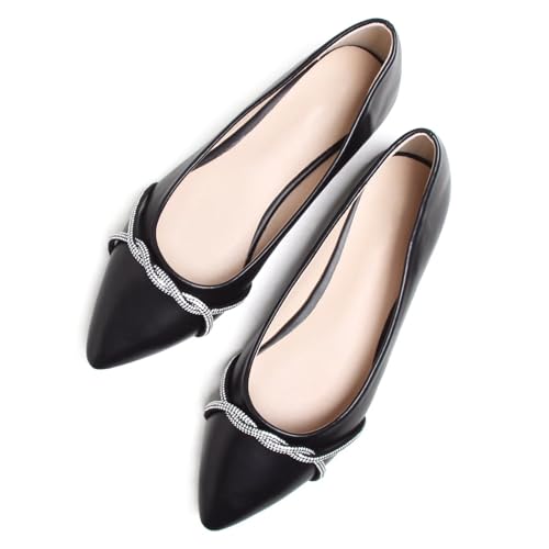 Image of TN TANGNEST Womens Casual Flats Chain Ballet Flats | Fashion Pointed Toe Rhinestone Flats, Comfort Slip On Dress Shoes for Business Work Office Wedding Party