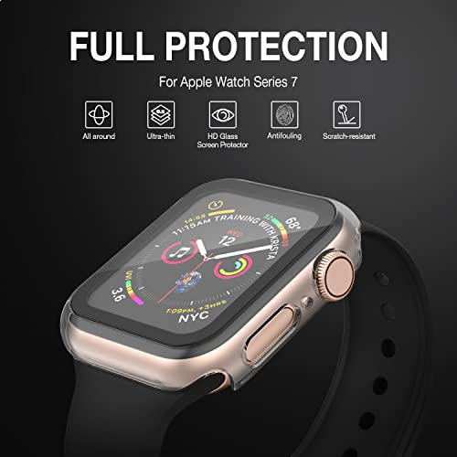 Image of Case Compatible with Apple Watch Series 9 Series 8 Series 7 41mm with Built-in Tempered Glass Screen Protector, All-Around Ultra-Thin Bumper Full Cover Hard PC Protective Case for iWatch, Clear