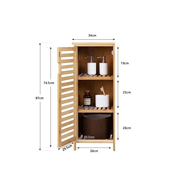 WAOHO badezimmerschränke aus Bambus,Badezimmer Regal,Sideboard Wohnzimmer,Sideboard, Badezimmer Schrank,Bad Regal stehend ，Bad Regal stehend,Küchenschrank – Bild 4