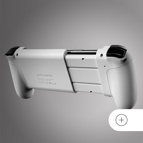 Mars Gaming MGPX, Gamepad Bluetooth 5.0 2w1, RGB Neon, Podwójna Wibracja i Funkcja Turbo, Wsparcie Smartphone do 6.8", Kontroler Kompatybilny z PC, Android, iOS i Konsolami, USB-C i Etui, Biały