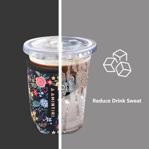 Image of 3 Pack Reusable Sleeve for Iced Coffee Cup, Coffee Neoprene Sleeve for Iced&Hot Drinks, Coffee Sleeve Compatible with Starbucks, Dunkin Coffee Cup. (Garden In Black)
