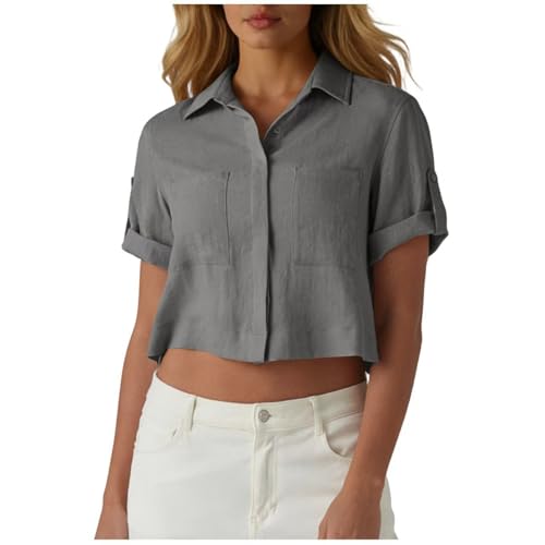 Chemise manches courtes boutonnée couleur unie blouse décontractée ajustée