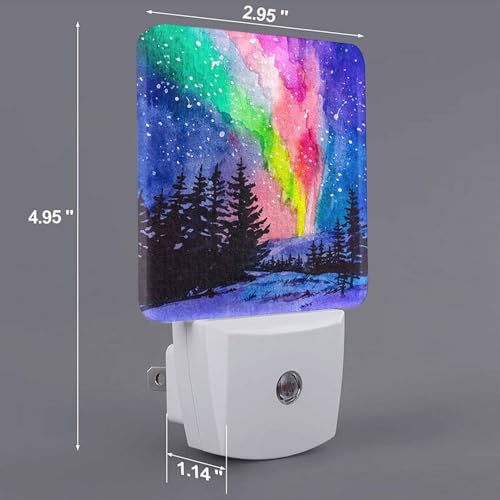Image of LED Night Light,Winter Forest Northern Lights Snow Landscape LED Night Light Plug into Wall with Dusk to Dawn Light Sensor White Energy Efficient Nightlight for Bedroom Hallway Kitchen