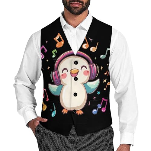 Duck Loves Music Casual Suit Vest for Men Formal Business Dress Regular Fit Waistcoat Tuxedo