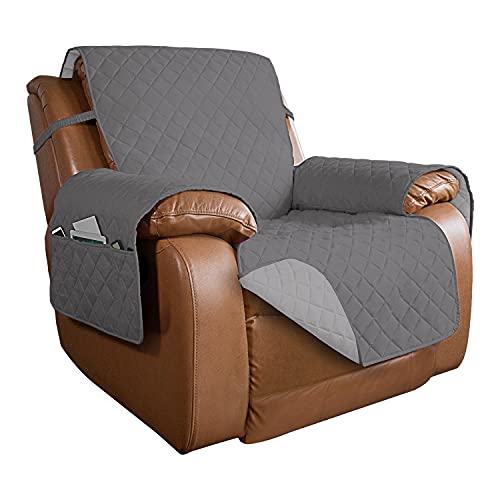 Image of PureFit Reversible Quilted Sofa Cover, Water Resistant Slipcover Furniture Protector, Washable Couch Cover with Non Slip and Elastic Straps for Kids, Dogs, Pets (Oversized Recliner, Gray /Light Gray)