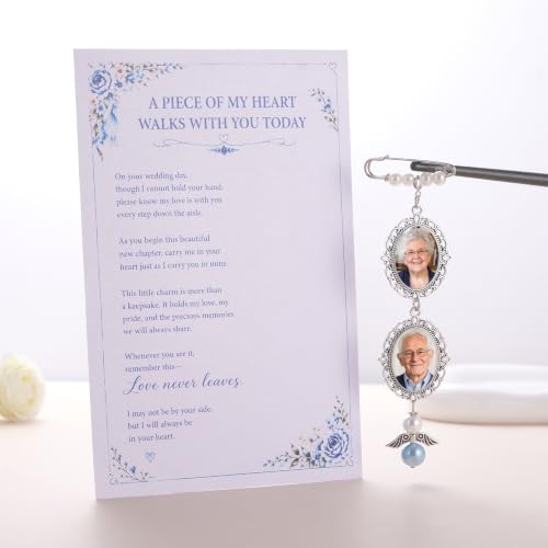 Image of MIXJOY Something Blue Gift for Bride, Wedding Day Bridal Blue Pearl Angel Wings Bouquet Garter Charm for Bride to Be