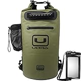 Ultra Waterproof Dry Bag with Easy Access Front Zippered Pocket, Side Pocket, Padded Shoulder Straps, and Grab Handle for All Water Sports, Includes IPX8 Waterproof Cellphone Case (Army Green, 40L)