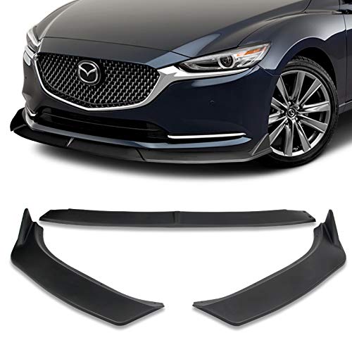 EPARTS ABS 3-Piece Front Bumper Lip Splitter Spoiler Kit Compatible With 2019 2020 2021 Mazda 6 Atenza (Unpainted Black)