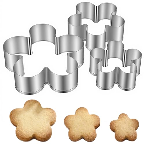 3 Pcs Flower Cookie Cutter Set, Stainless Steel Baking Tools, Five Petal Scalloped Edge Spring Flowers Cook Cutters Shapes Molds, Flower Fondant Cookie Cutters for Fondant, Biscuits, DIY Crafts