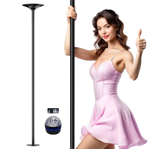 PYY Dance Pole for Home - Adjustable & Portable Dancing Pole for Gym Studio Pub, Chrome Finish, Spinning & Static Modes, No Drilling Required, Remote LED Lights, Fits 88