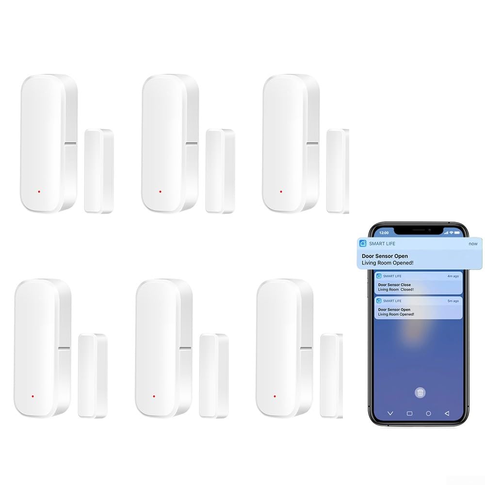 Sensor de puerta, para conexión Zigbee Detectores inteligentes de puerta abierta/cerrada, sensor de contacto de puerta inalámbrico para sistema de alarma, para sensor de interruptor Tuya (6 piezas)