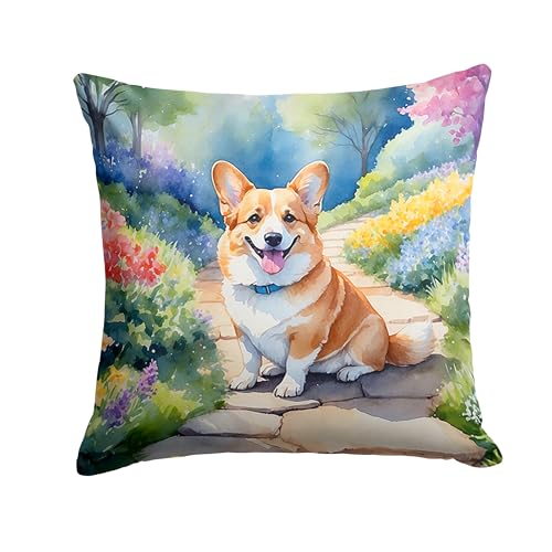 Caroline's Treasures Corgi Spring Path Throw Pillow Machine Washable, Indoor Outdoor Decorative Pillow for Couch, Bed or Patio, 18Hx18W