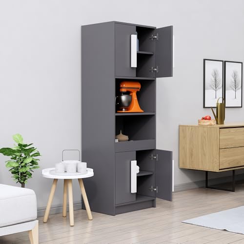 Image of Bniture Engineered Wood Storage Cabinet | 6 Tier Sideboard Cabinet for Living Room with Magnetic Door | Multipurpose Cabinet Organizer for Home | Space Saving Kitchen Crockery Unit | Slate Grey