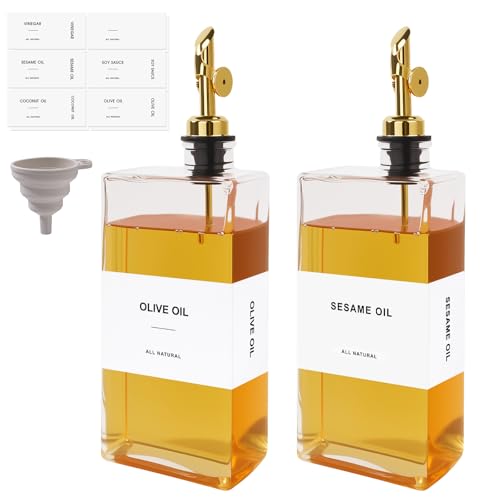 Otauoaea Lot de 2 Bouteille Huile 500ml Distributeur Huile d'Olive,Verseur Huile d'Olive Carré,Automatique Bouteille Huile et Vinaigre pour Cuisine - Avec...