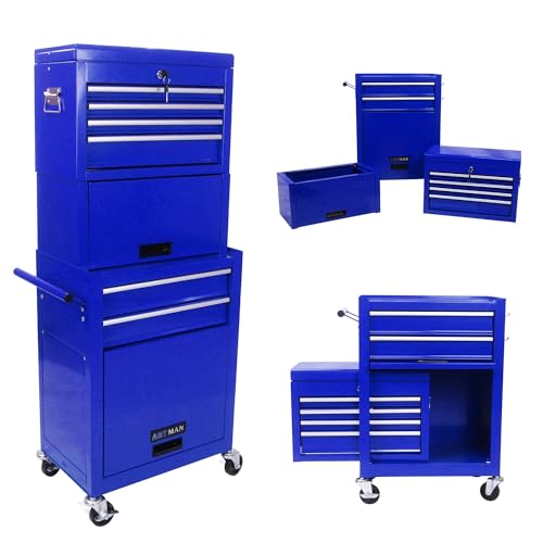 Tool Chest, 6-Drawer Rolling Tool Storage Cabinet with Tool Box,Universal Wheels, Toolbox on Wheels, Tool Cart for Garage Workshop,Cabinet Storage Tool Box-Blue