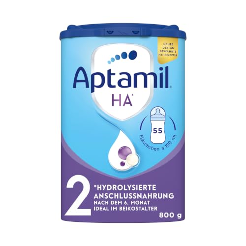 Aptamil HA 2 – Anschlussnahrung nach dem 6. Monat, Mit Omega 3 & 6, DHA, ARA & ALA, Nur Laktose, Ohne Palmöl, Babynahrung, Milchpulver, 1 x 800g