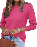Zeagoo Womens 2026 Fall Sweaters Long Sleeve Tops Classic Crew Neck Pullover Sweaters Loose Dressy Rose Basic Clothes M