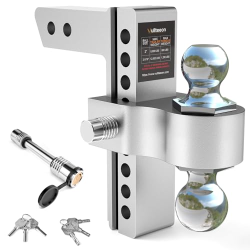 Vullteeon Drop Hitch for 2 Inch Receiver 8 Inch Adjustable Trailer Hitch 12 500 LBS GTW Truck Hitch (2 & 2-5/16) Chrome Ball Mount Class IIV & IV Aluminum Tow Hitches 2 Anti-Theft Pins Locks