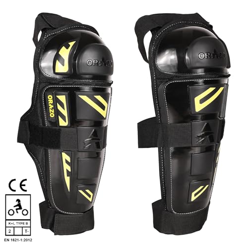 Image of ORAZO Raptor CE Certified Knee & Shin Protector | Level 2 K+L Type B T- | Anti-Slip Straps | Bionic & Asymmetric for Comfort | Made in India (Black Yellow, Regular Straps)