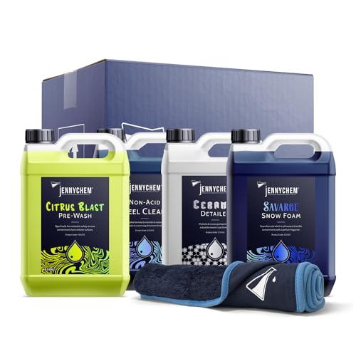 Detailing Essentials Kit 4 x 5L Car Cleaning Set with Citrus Pre Wash Snow Foam Wheel Cleaner Ceramic Detailer & Drying Towel | Professional Car Detailing Kit