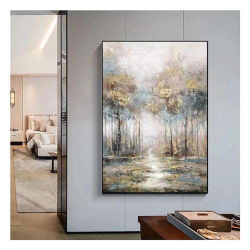 Art mural abstrait de bouleaux peinture sur toile Boho forêt d'automne 20x35 cm
