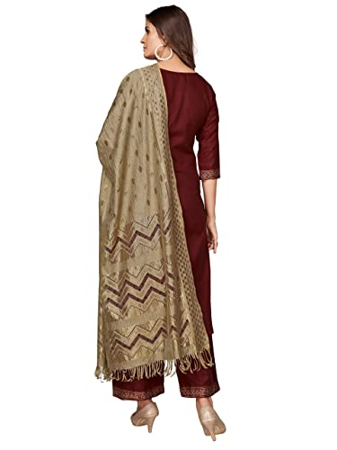 Image of Vbuyz Women's Cotton Blend Solid Straight Stitched Kurta Palazzo with Dupatta