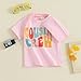 Sibling Matching Outfits for Kids Little Girl Boy Short Sleeve Cousin Crew Shirt Colorful Print Summer Clothes (Pink Cousin, 4-5 Years)