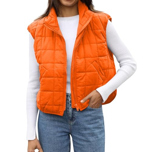 midelxp Cropped Puffer Vest Women Sleeveless Quilted Jackets Fall Comfy Stand Collar Coats Winter Warm Lightweight Outerwear