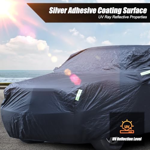 Image of Car Cover Waterproof All Weather for Compatible with C@dillac Escalade 2007-2014 Accessories, Full Exterior Outdoor Covers Rain Snow UV Sun Hail Protector with Contractible Hem (Black)