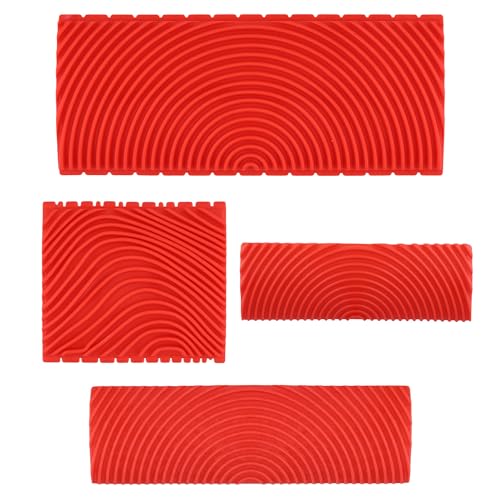 4stk Holzmaserungswerkzeug, Gummi-Holzmaserungs-Malwerkzeugset Wandstrukturmuster Holzmaserung Schablone Rot Gummi Malwerkzeug Wandkunstfarbe für Wandkunstdekoration (Rot)