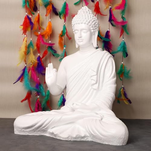 Image of 2 Feet Height Decorative Meditating Buddha Idol for Home Decor Big Size, Black Ceramic Murti, Meditation Buddha Statue, Home Garden Decor (White)