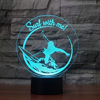 KJsdaADSA 3D Surfing Modelling Night Light Illusion Lamp 7 Color Change LED Touch USB Table Gift Kids Toys Decor Decorations Valentines Gift