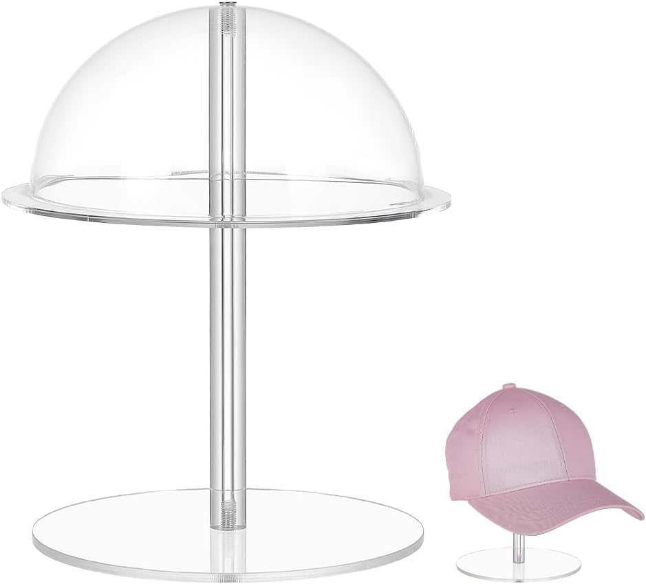 PH PandaHall Hat Display Stands 7.8 inch Wig Display Rack Hat Holder Stand Clear Domed Baseball Cap Rack Stand Helmet Organizer Cowboy Wig Head Counter Stands for Closet Vendors Salons