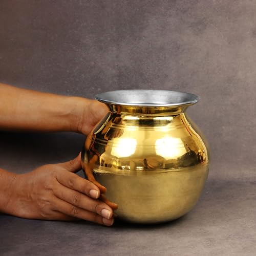 Image of Putrika Traditional Handcrafted Brass Utensil Pongal Pot| Pongal Paanai | Cookware|Urli|Heavy Weight Pot|Sankranthi Festival|Pot Inner TIN Coating [Weight: 520gm](6 inch Pot)