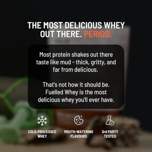 Image of FUELLED Whey Protein Powder Concentrate & Isolate with 24 g Protein, 5 g BCAA (1 kg, 30 Servings) Lab Tested (Chocolate Cookie Crunch)
